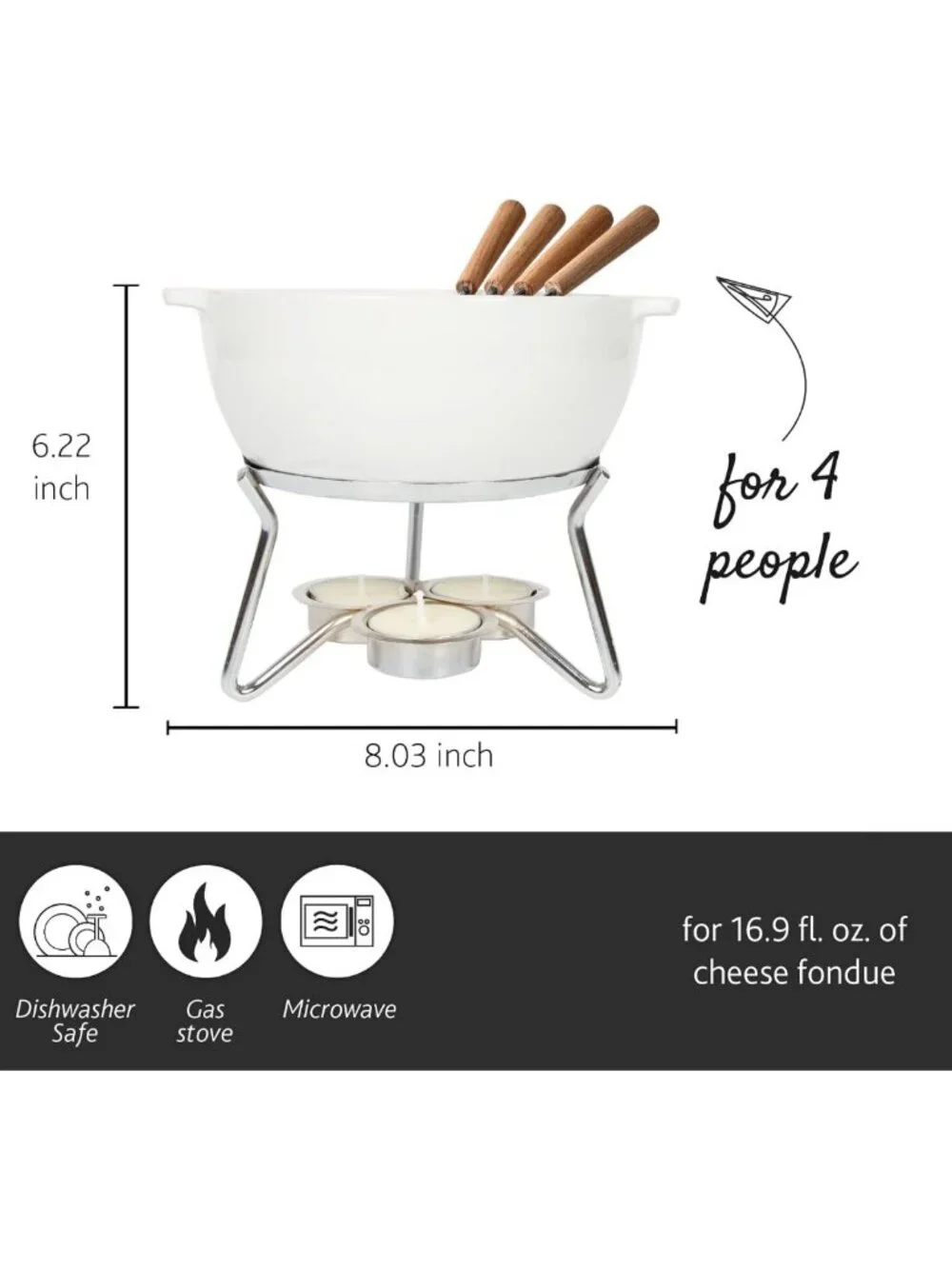 Ceramic Cheese Fondue Set for 4 - Perfect for Parties & Entertaining